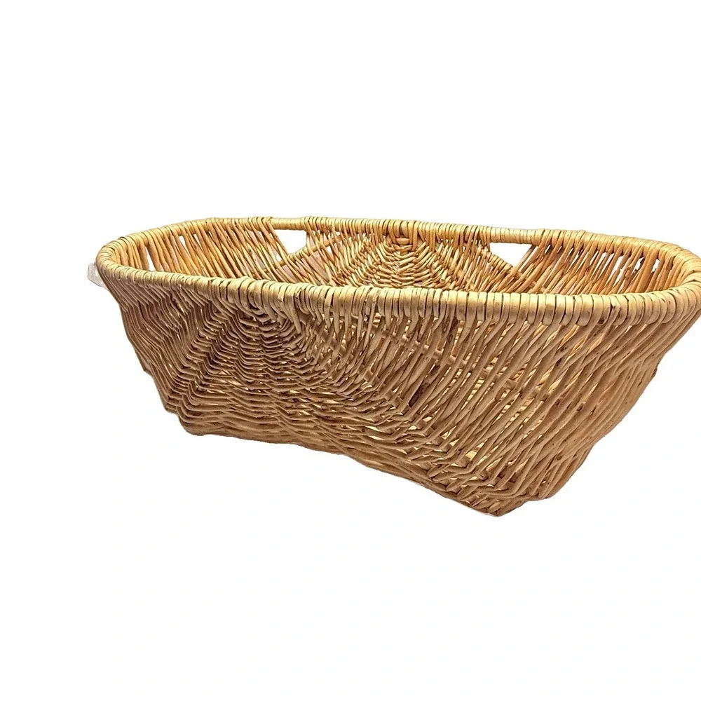 Vintage Wicker Wall Pocket Basket Hanging Cottagecore Boho Floral Decor 19in